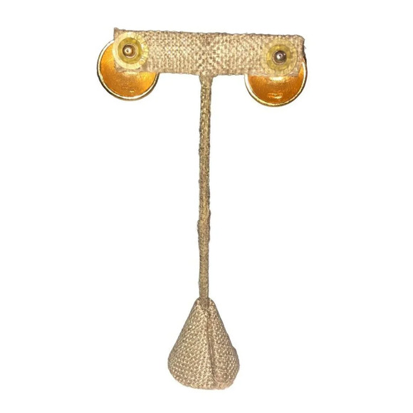 Vintage NAPIER Pierced Navy & Gold Ribbed Button Earrings Pierced Round Ribbed - Picture 5 of 7